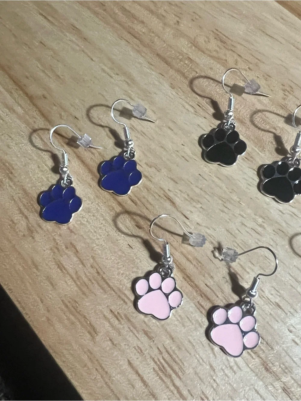 Paw Print Dangle Earrings - Pink, Blue, Black, Purple E223